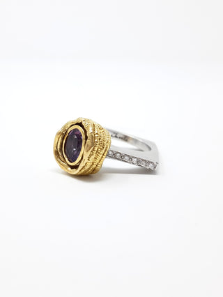 Silver & 18K Gold Plated 1.10cttw Amethyst and Cubic Zirconia Ring, size 8.5