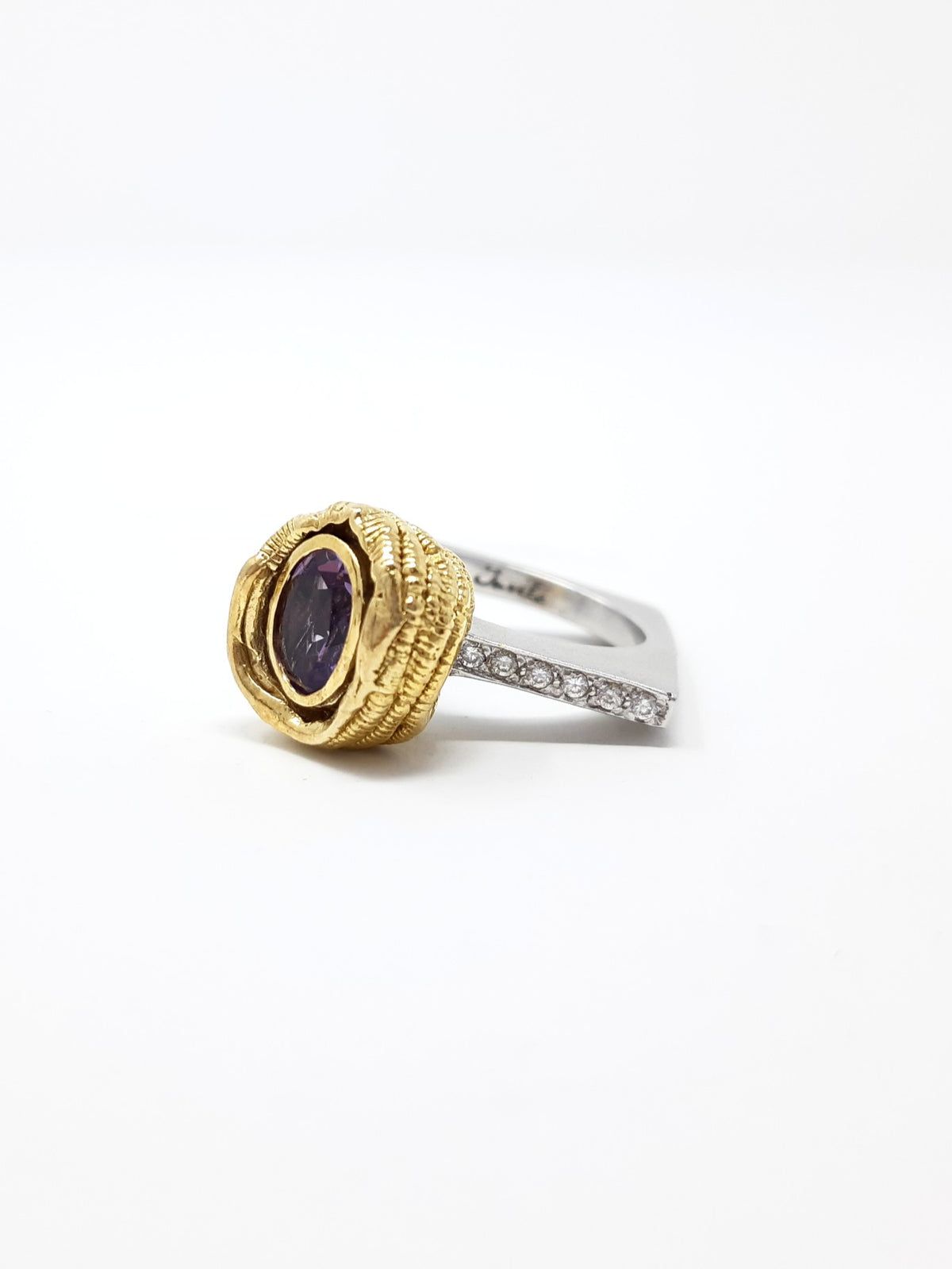 Silver &amp; 18K Gold Plated 1.10cttw Amethyst and Cubic Zirconia Ring, size 8.5