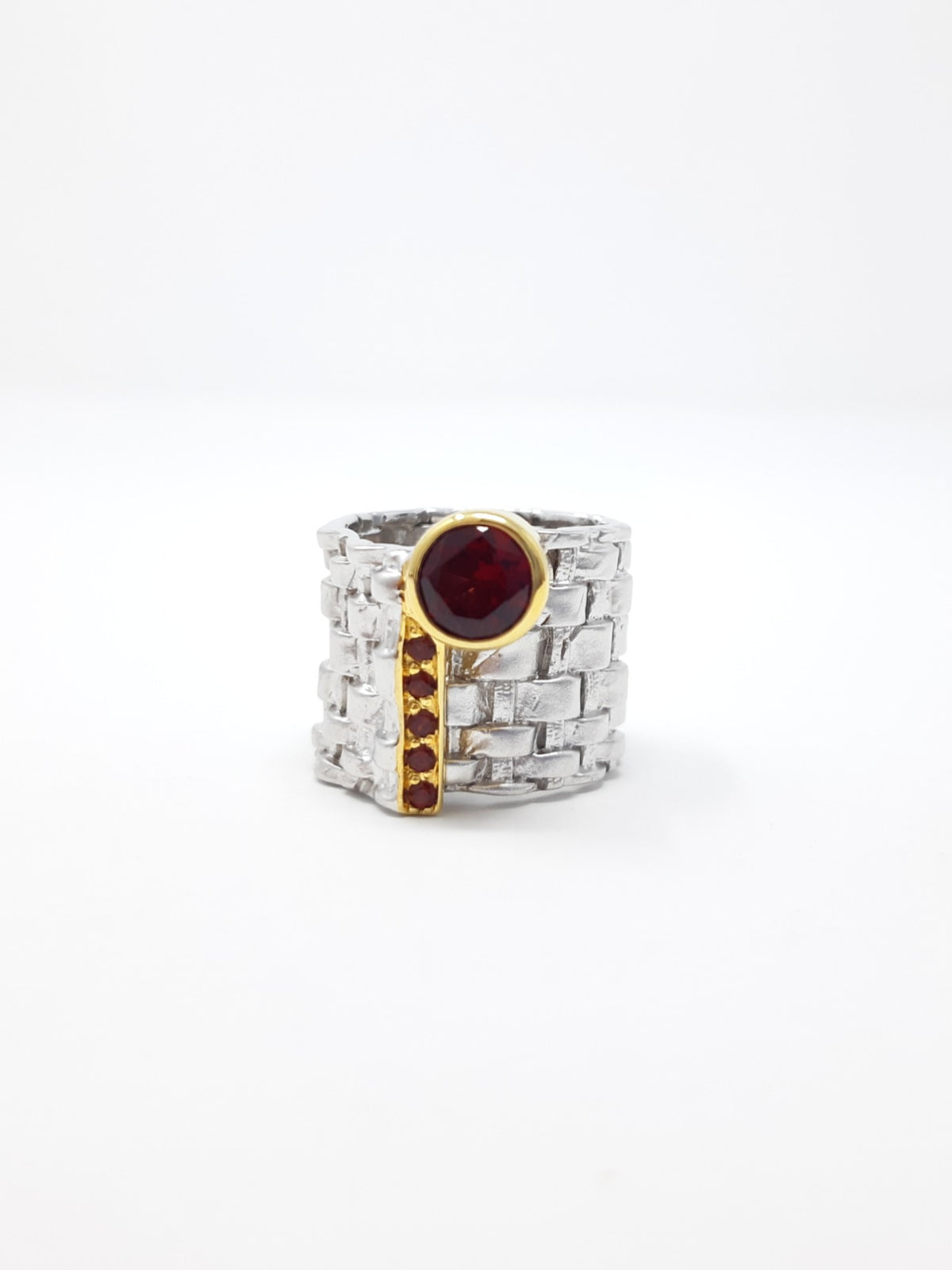 2 Tone Silver &amp; Gold Plated Garnet Ring, size 8