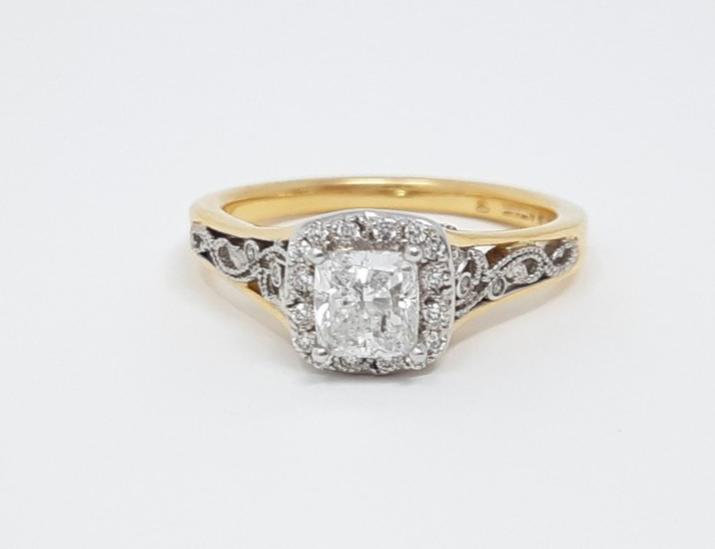 18K White &amp; Rose Gold 0.70cttw Cushion Cut Canadian Diamond Engagement Ring, size 6.5