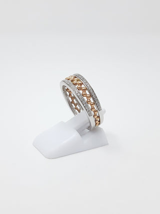 Anillo de diamantes de 0,18 quilates en oro blanco y rosa de 10 quilates, tamaño 6,5