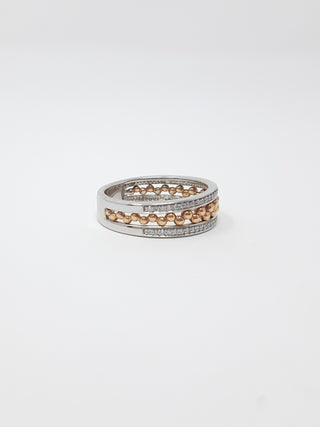 Anillo de diamantes de 0,18 quilates en oro blanco y rosa de 10 quilates, tamaño 6,5