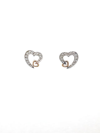 10K White & Rose Gold 0.12cttw Diamond Heart Stud Earrings