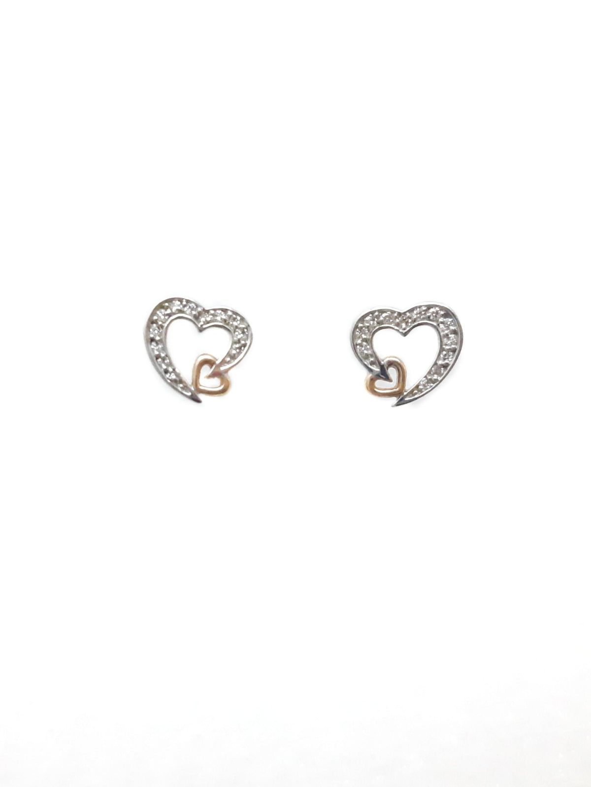 10K White &amp; Rose Gold 0.12cttw Diamond Heart Stud Earrings