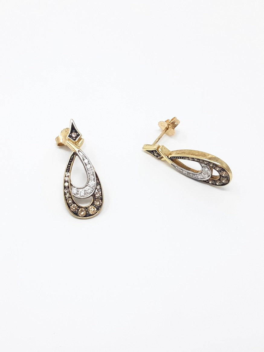 10K Natural Brown and White Diamond Earrings