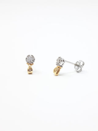 Aretes de diamantes de 0,10 quilates en oro blanco y amarillo de 10 quilates