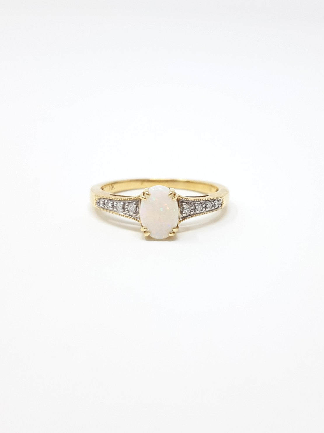 10K Yellow Gold 0.50cttw Genuine Opal and 0.04cttw Diamond Ring, size 7