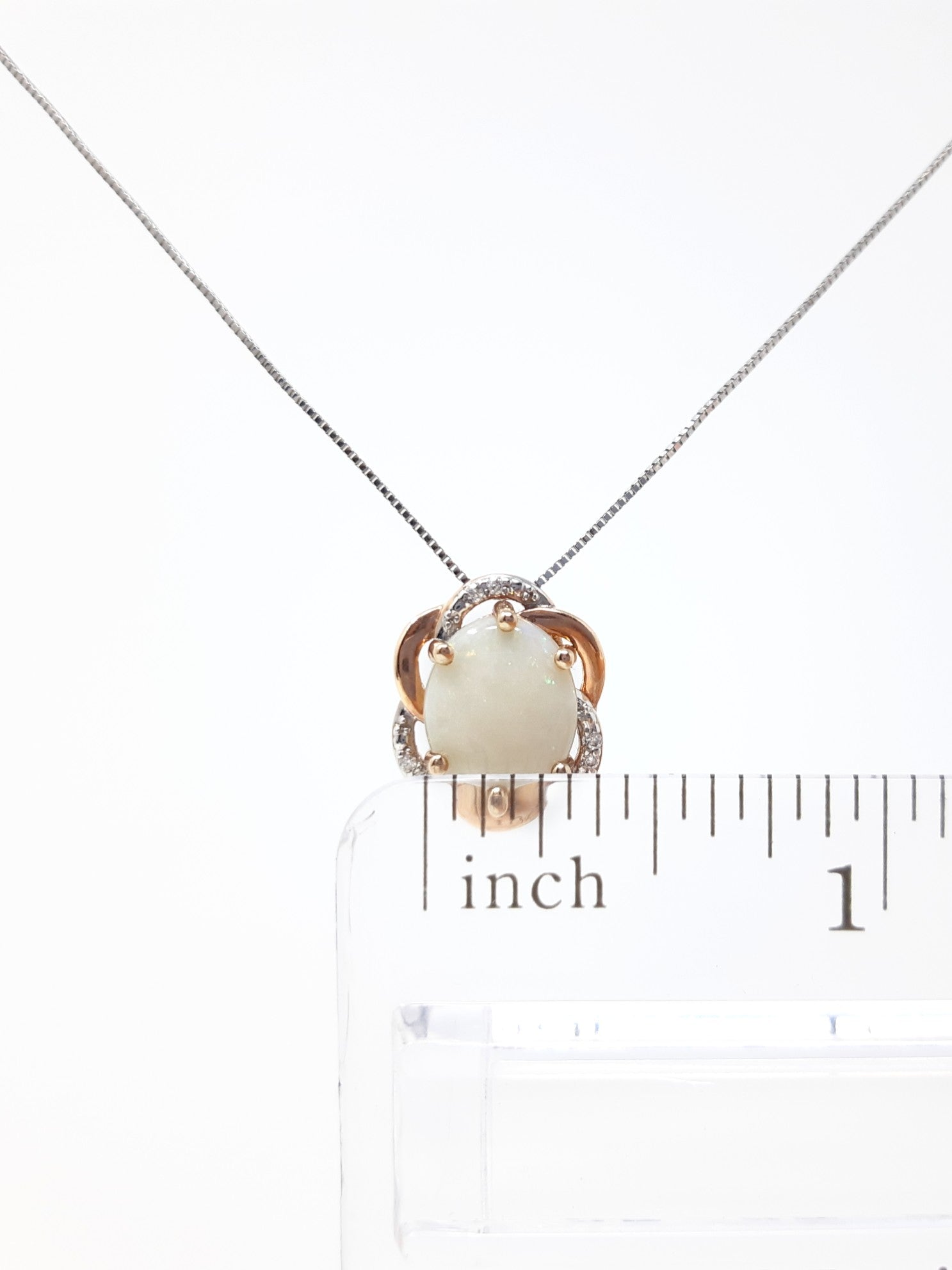 10K White & Rose Gold 2.00cttw Genuine Opal and 0.03cttw Diamond Pendant, 18"