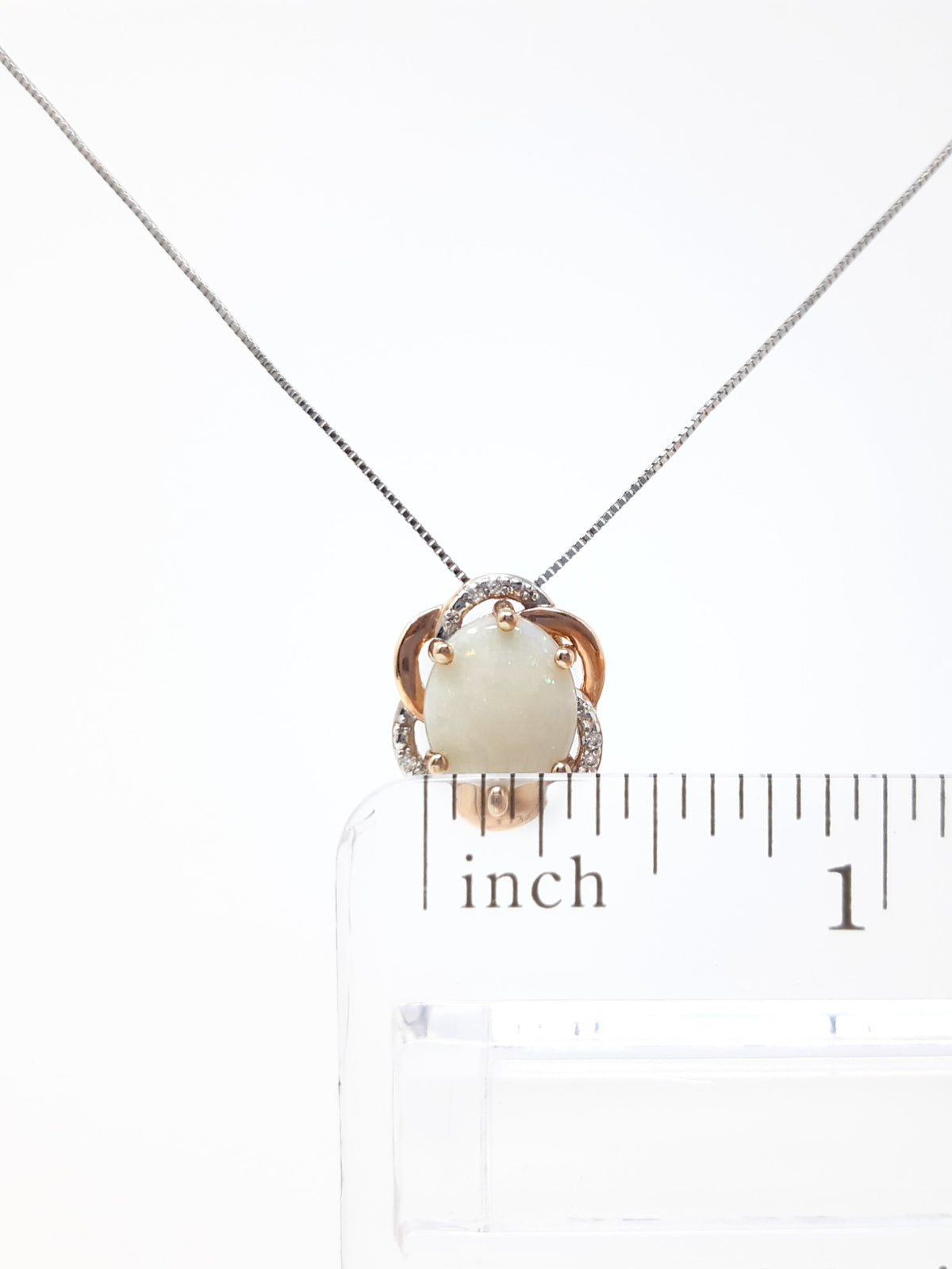 10K White &amp; Rose Gold 2.00cttw Genuine Opal and 0.03cttw Diamond Pendant, 18&quot;
