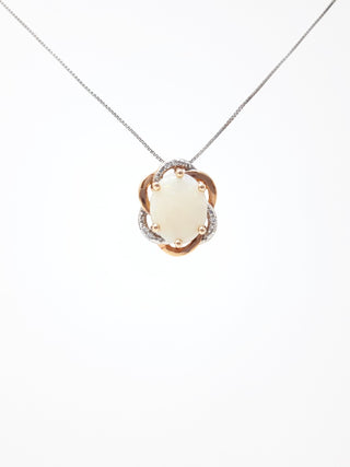 Colgante de oro blanco y rosa de 10 quilates con ópalo genuino de 2,00 quilates y diamante de 0,03 quilates, 18"