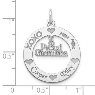 Dije personalizable de plata de ley para abuela orgullosa (solo 2 nombres) 
