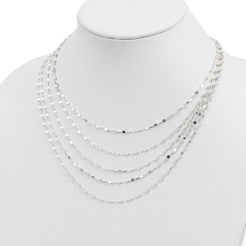 Sterling Silver 5 Strand Fancy Flat Link Necklace - 17&quot;