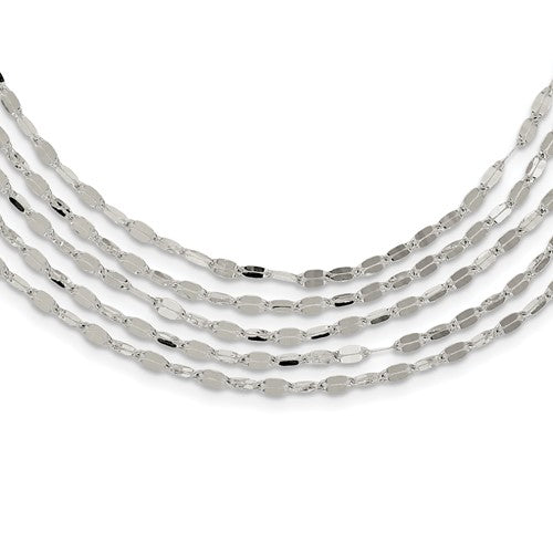 Sterling Silver 5 Strand Fancy Flat Link Necklace - 17&quot;