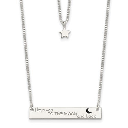 Sterling Silver Enameled I Love You To The Moon and Back 2-Strand Bar Necklace - 16&quot;