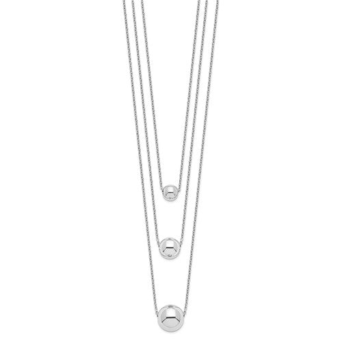 Sterling Silver Rhodium-plated 3-Strand with 2in ext. Polished Necklace - 16&quot;