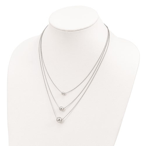 Sterling Silver Rhodium-plated 3-Strand with 2in ext. Polished Necklace - 16&quot;