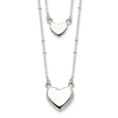 Collar colgante de dos hilos con forma de corazón de plata de ley pulida - 18&quot; 