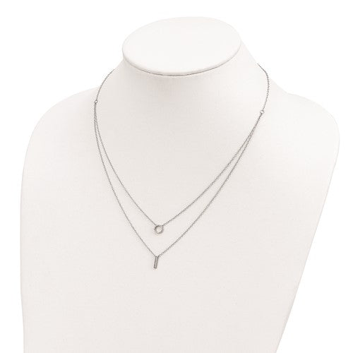 Sterling Silver Rhodium-plated CZ 2-Strand Necklace - 16&quot;