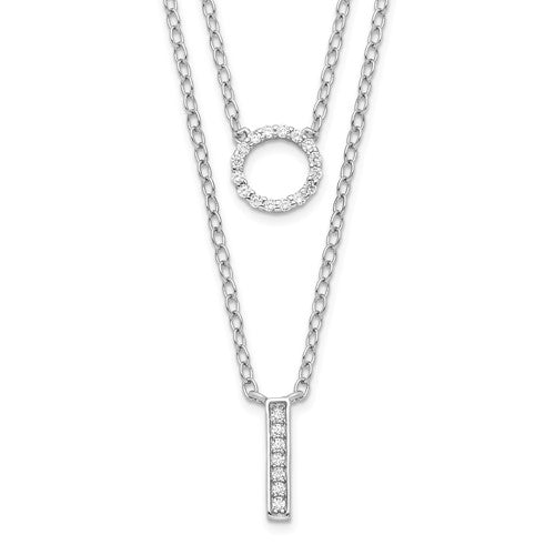Sterling Silver Rhodium-plated CZ 2-Strand Necklace - 16&quot;