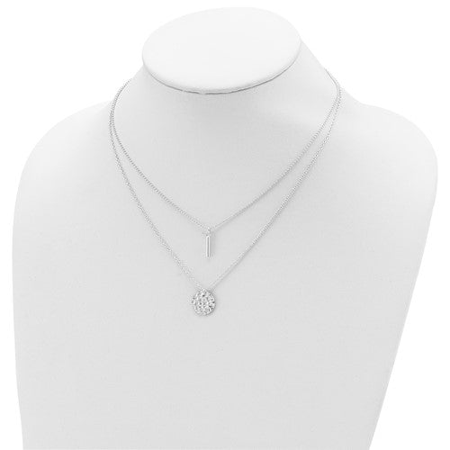 Sterling Silver 2-Strand Hammered Circle and Bar Necklace - 16&quot;