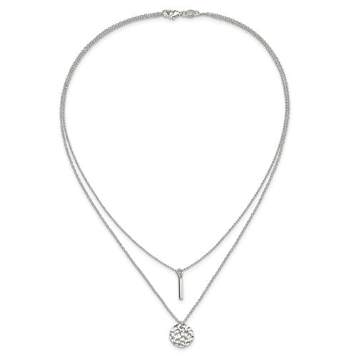 Sterling Silver 2-Strand Hammered Circle and Bar Necklace - 16&quot;