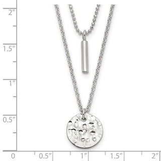 Collar de barra y círculo martillado de 2 vueltas de plata de ley - 16" 
