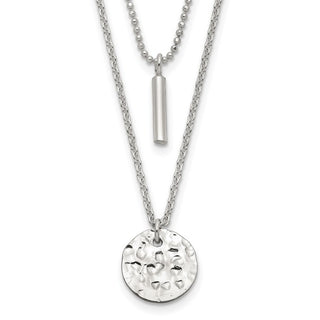 Collar de barra y círculo martillado de 2 vueltas de plata de ley - 16" 