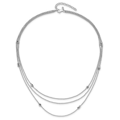 Sterling Silver Rhodium-plated Love Knot Multi-Strand with 2in ext Necklace - 18&quot;