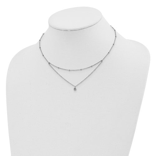Sterling Silver Rhodium-plated CZ Beaded with 4in ext. Choker - 12-16&quot;