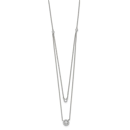 Sterling Silver CZ 2-Strand with 1.75in ext. Necklace - 16-17.75&quot;