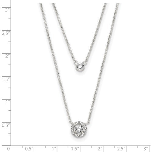 Sterling Silver CZ 2-Strand with 1.75in ext. Necklace - 16-17.75&quot;