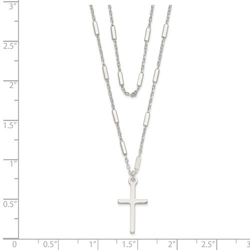 Collar de doble hebra con cruz elegante de plata de ley - 16.25&quot; 