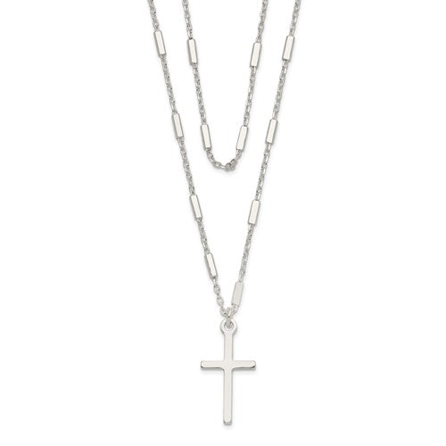 Sterling Silver Fancy Cross Double Strand Necklace - 16.25&quot;