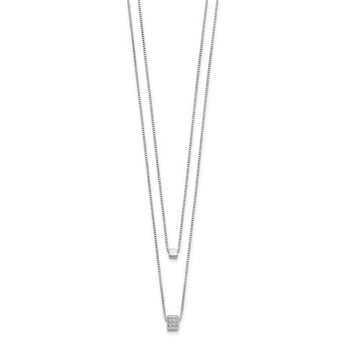 Sterling Silver CZ Multi-strand with 2in Necklace - 16-18&quot;