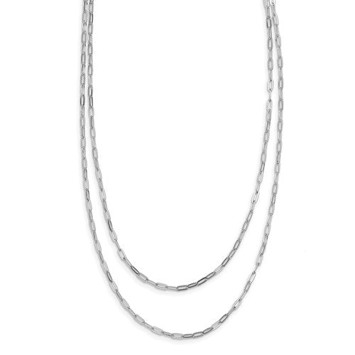 Sterling Silver Rhodium-plated Multi-strand Layered Paperclip Necklace with 2in Ext. Necklace 16-18&quot;