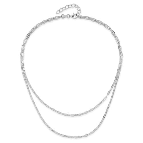 Sterling Silver Rhodium-plated Multi-strand Layered Paperclip Necklace with 2in Ext. Necklace 16-18&quot;