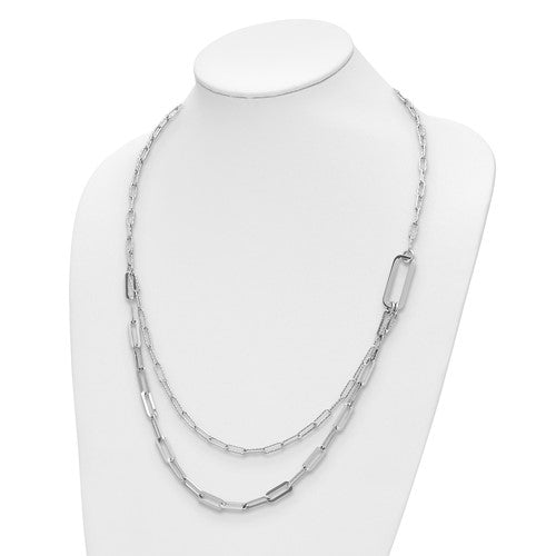 Sterling Silver Rhodium-plated Multi-layer Paperclip Chain with 2in ext Necklace - 20-22&quot;