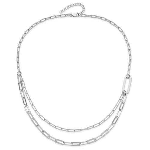 Sterling Silver Rhodium-plated Multi-layer Paperclip Chain with 2in ext Necklace - 20-22&quot;