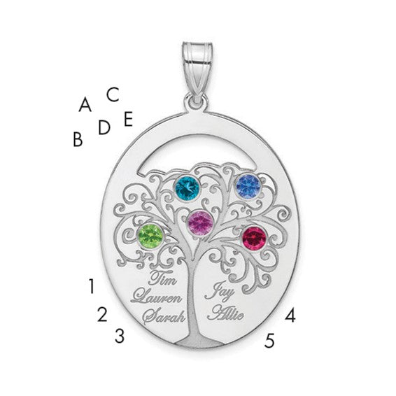 Sterling Silver Crystal Birthstone with Sterling Silver Bezel Family Pendant (up to 6 names and birthstones)