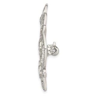 Sterling Silver Polished Cubic Zirconia Filigree Floral Vintage Style Pin Brooch