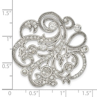 Sterling Silver Polished Cubic Zirconia Filigree Floral Vintage Style Pin Brooch
