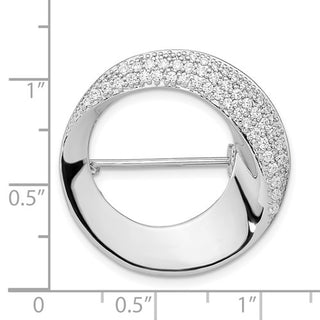 Broche circular de plata de ley con circonita cúbica pulida y baño de rodio