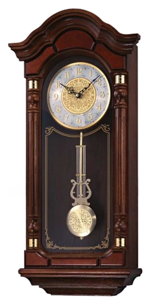 Stately Dark Brown Solid Oak Case Wall Clock with Pendulum and Chime Seiko  Wall Clocks QXH004BLH
