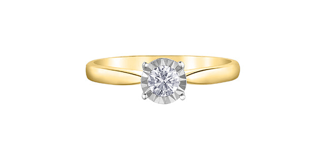 Anillo de compromiso de diamantes redondos de talla brillante de 0,25 quilates en oro amarillo de 10 quilates, tamaño 6,5