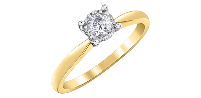 Anillo de compromiso de diamantes redondos de talla brillante de 0,25 quilates en oro amarillo de 10 quilates, tamaño 6,5