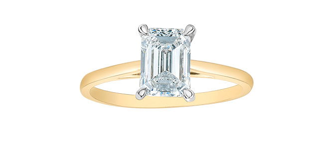 14K Lab Grown 1.00-2.00cttw Emerald Cut 4 Claw Set Diamond Ring