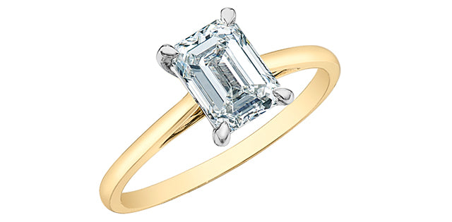 14K Lab Grown 1.00-2.00cttw Emerald Cut 4 Claw Set Diamond Ring