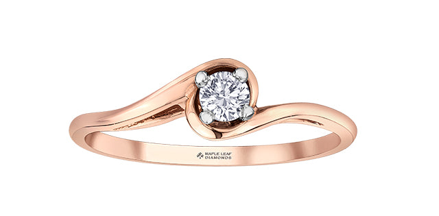 Anillo de compromiso de diamantes canadienses de talla brillante redonda de 0,14 quilates en oro rosa de 10 quilates