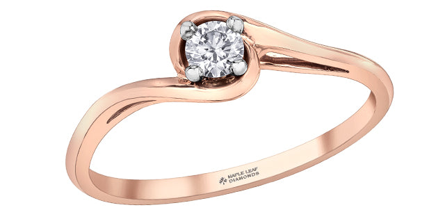 Anillo de compromiso de diamantes canadienses de talla brillante redonda de 0,14 quilates en oro rosa de 10 quilates