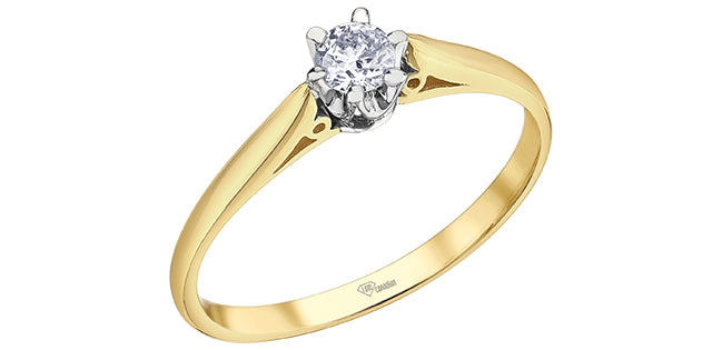 Anillo de compromiso de diamantes canadienses de talla brillante redonda de 0,18 quilates en oro amarillo de 10 quilates